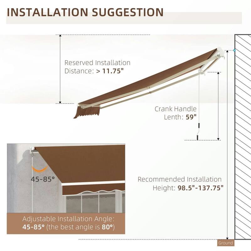 10' x 8' Retractable Patio Awning, Manual Crank, UV Waterproof Fabric