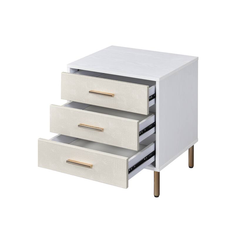Myles Nightstand, White, Champagne & Gold Finish