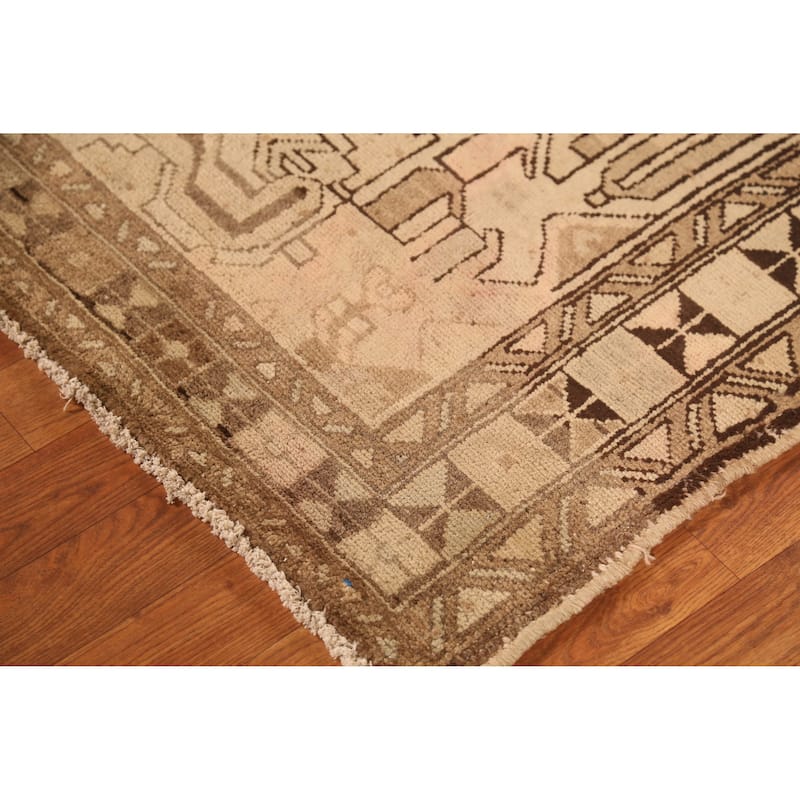 Hand Knotted Oriental 100% Wool Carpet Traditional Tribal Brown Hamedan Runner Rug - 9' 8'' X 4' 0''