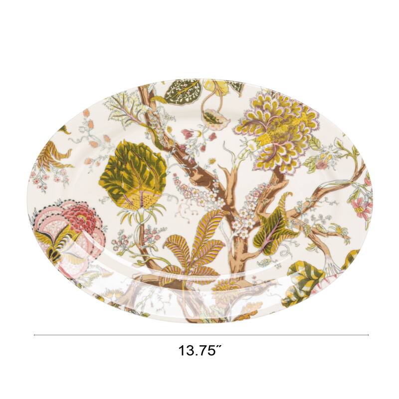 Printed Stoneware Platter with Botanicals - 13.75"L x 9.75"W x 1.13"H