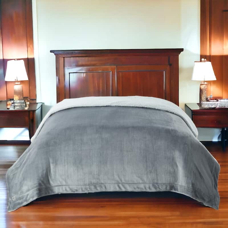 80" X 60" Light Gray Knitted Polyester Plush Throw Blanket - Throw