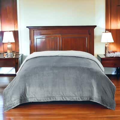80" X 60" Light Gray Knitted Polyester Plush Throw Blanket