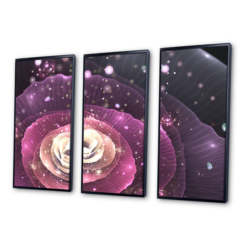 Designart "Pink Flower with Sparkles" Floral Framed Art Set of 3 4