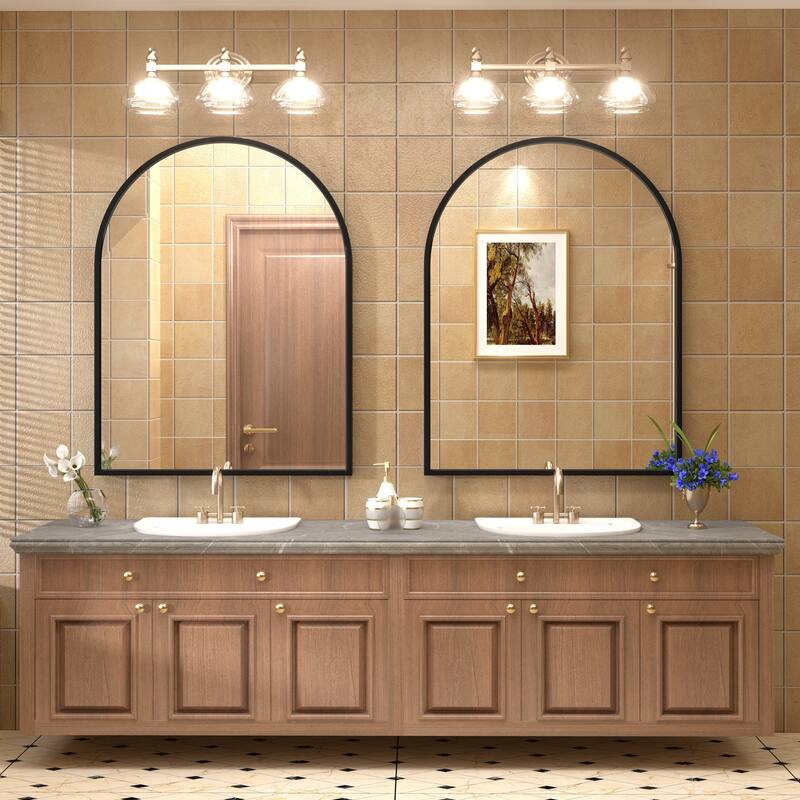 Arch High-Strength Tempered Glass and Aluminum Alloy Framed French Cleat Mounted Wall Mirror