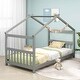 preview thumbnail 4 of 7, Costway Twin Size House Bed with Roof Wooden Low Floor Bed No Box