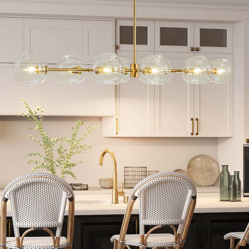 8-Light Modern Linear Clear Glass Globe Bubble Chandelier for Dining Room