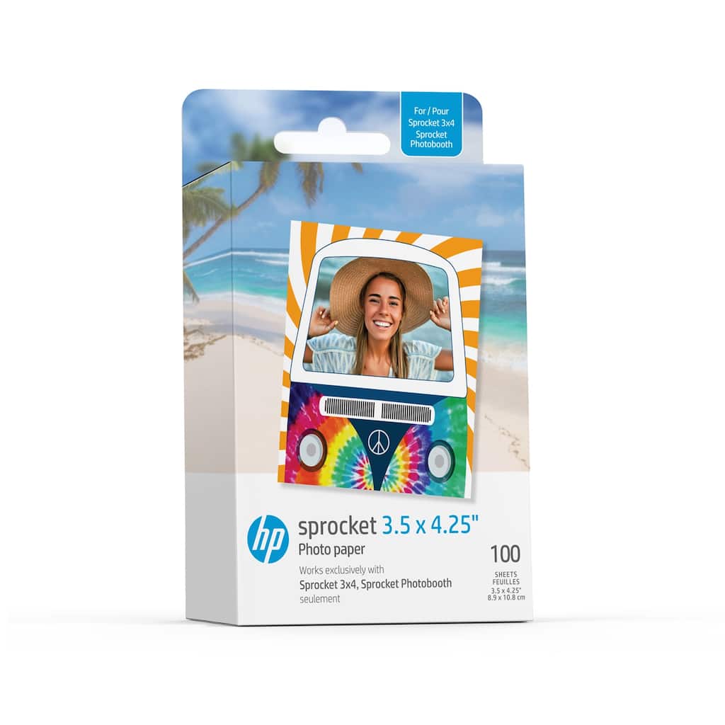 HP 3.5" x 4.25" Sticky-Backed Zink Photo Paper (100-Pack), Compatible w/HP Sprocket 3x4 & Photobooth - White
