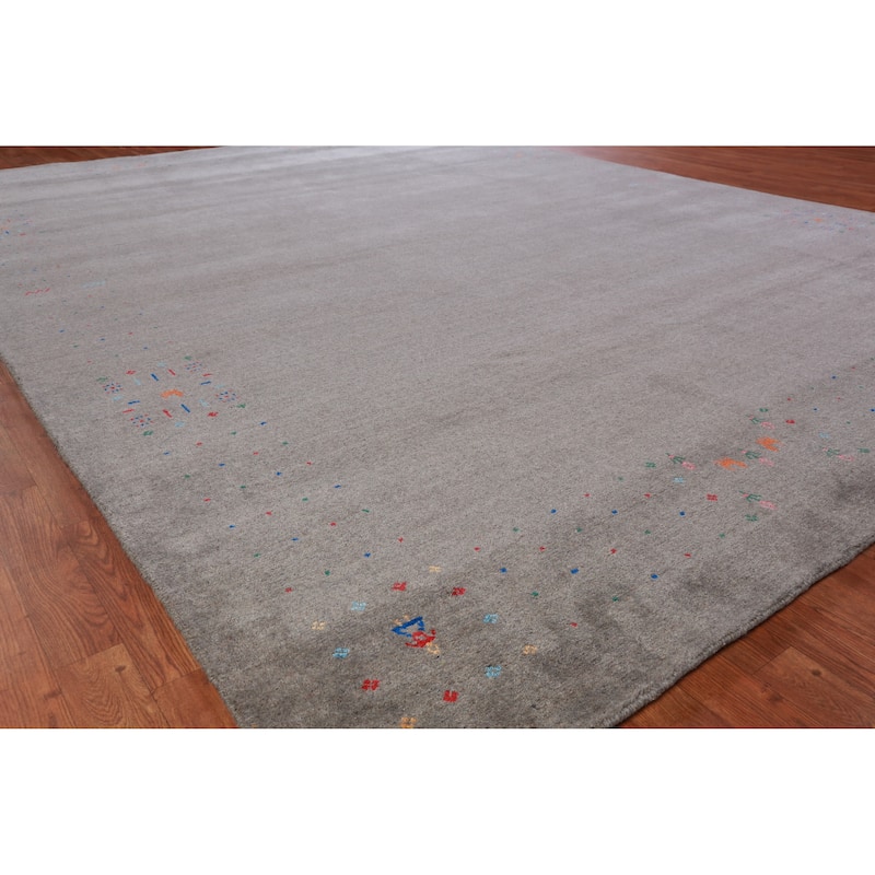 Hand Knotted Oriental 100% Wool Carpet Tribal Tribal Greys & Charcoal Gabbeh Area Rug - 12' 5'' X 9' 3''