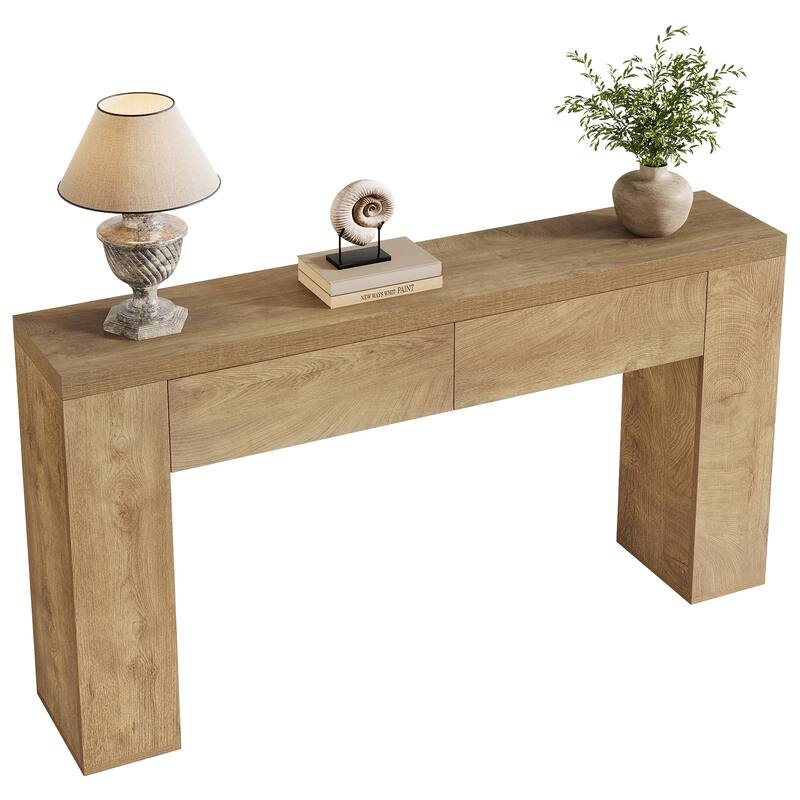 63-Inch Wooden Console Table with 2 Hidden Drawers, Sofa Table for Living Room, Hallway, Entrance, Foyer