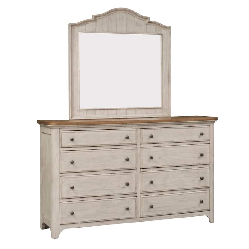 Farmhouse Reimagined Antique White & Chestnut Dresser & Mirror
