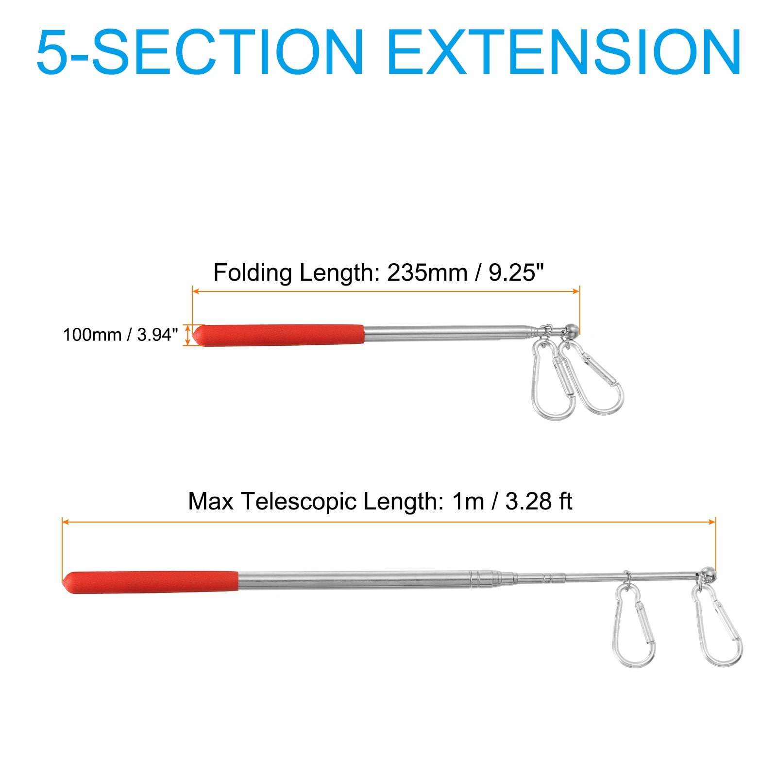 Telescopic Handheld Flagpoles, Stainless Steel Extendable Guide Flag Pole with Clips for Tour Guides Teacher Pointer