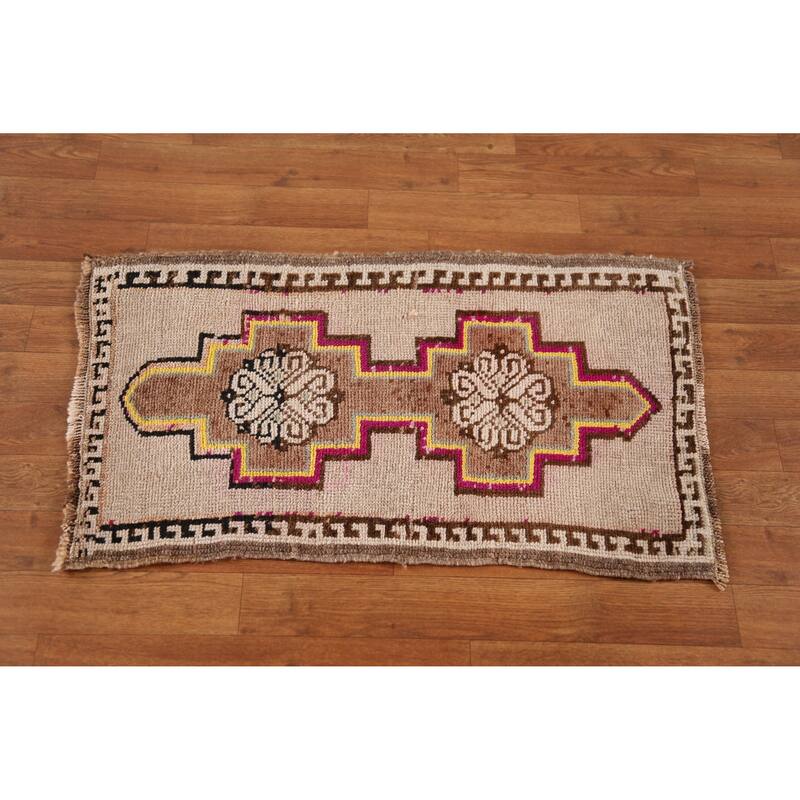 Hand Knotted Oriental 100% Wool Carpet Transitional Tribal Beige & Ivories Anatolian Area Rug - 2' 10'' X 1' 8''