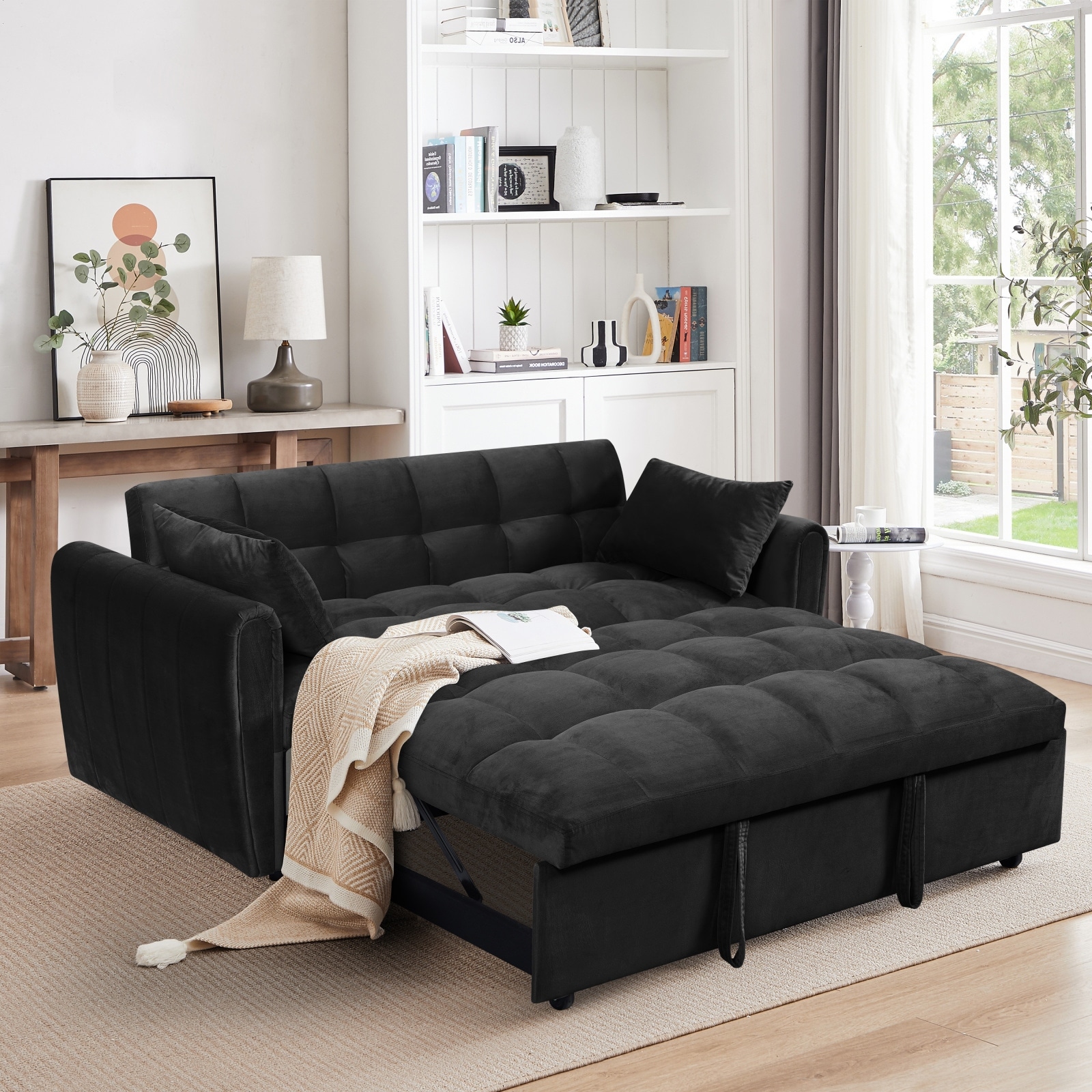 65-Inch 3-in-1 Convertible Sleeper Sofa Bed with Adjustable Back and Pillows