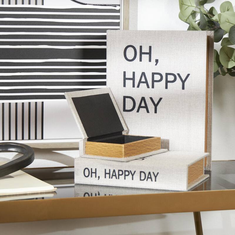 Faux Leather or Linen Fabric Book Storage Box - Set of 3 White, Beige, Black, Red or Light Gray - Roche River Decor