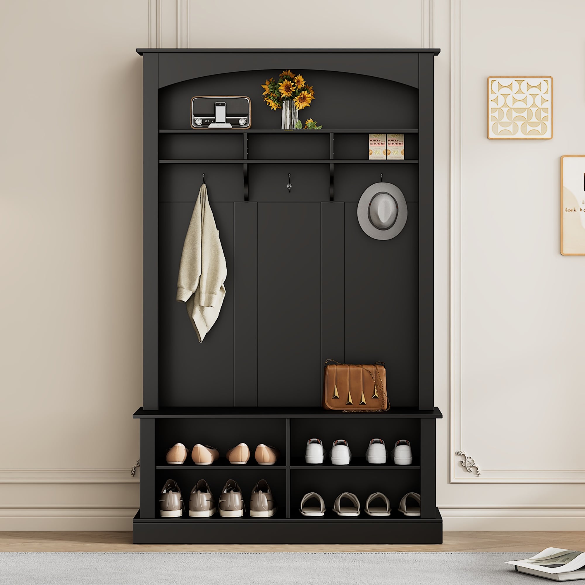 Modern Hall Tree with Shoe Storage Bench Entryway Bench with Coat Rack Cabinet 2 Drawers Shelves Mudroom Bench w 5 Hooks On Sale Bed Bath Beyond 39851668