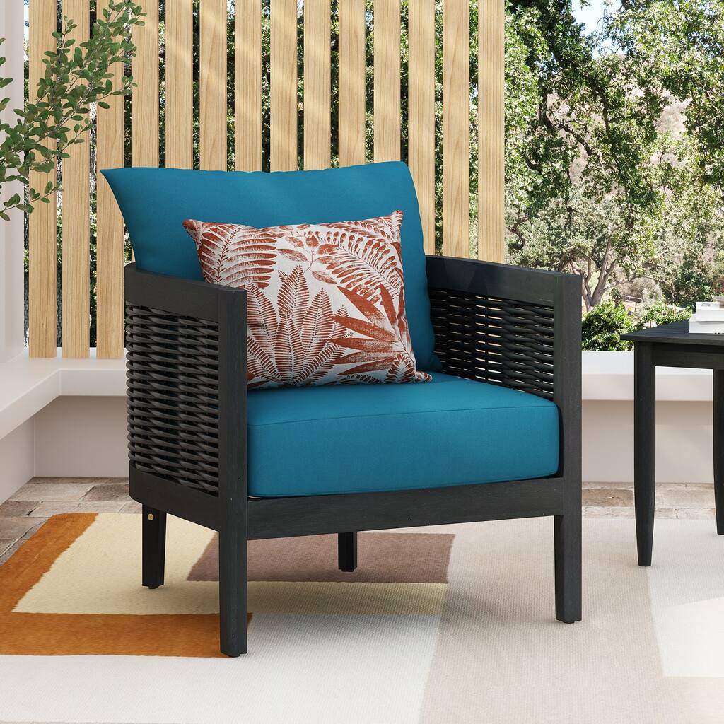 Outdoor Acacia Wood Wicker Club Chair with Cushions