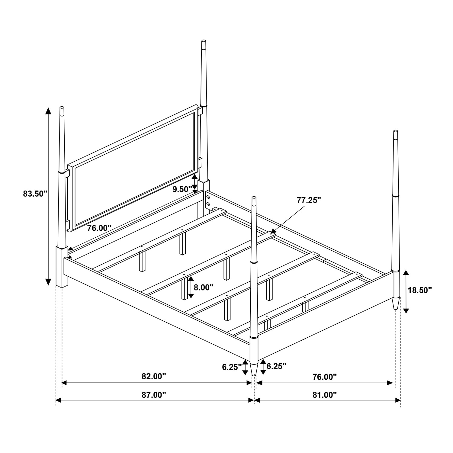 Wooden Poster Bed with Tapering Posts in Brown