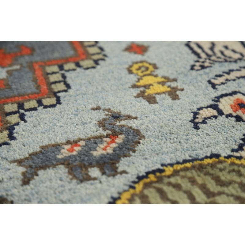 Slate Medallion Heriz Serapi Indian Area Rug Hand-Knotted Wool Carpet - 8'0" x 9'9"