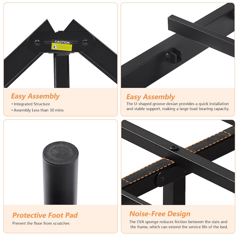 VECELO Twin Size Kids Bed Frame Easy-to-assemble Metal Twin Platform Bed Frame with Under-bed Storage