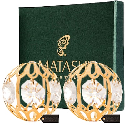 Matashi Pair of 24K Gold Plated Crystal Studded Christmas Ball Ornament