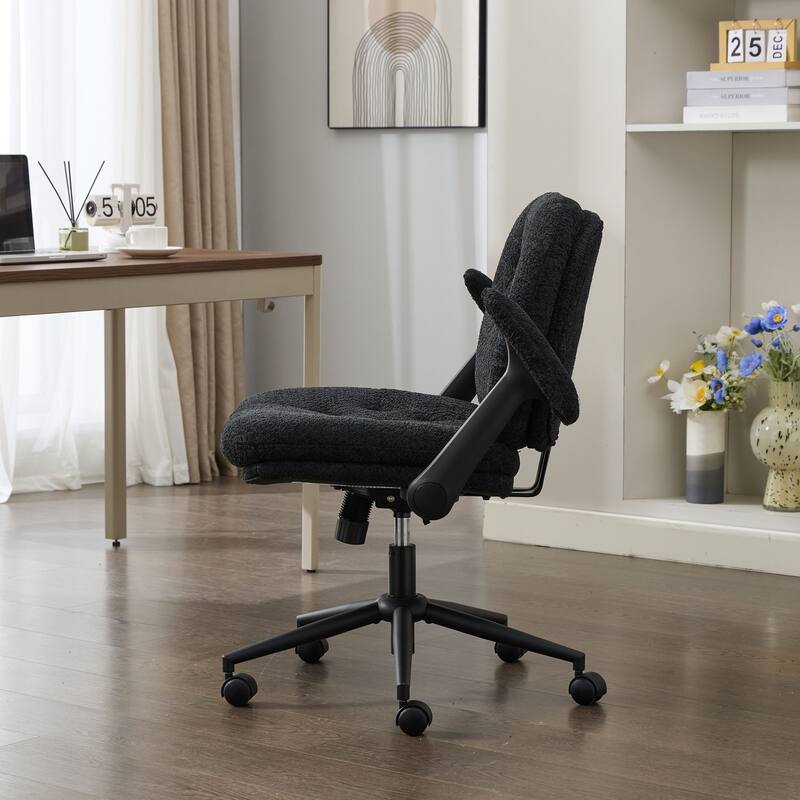 Cross Legged Office Chair with Flip-up Armrests and Wheels, Wide Seat