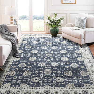 Glitzhome Traditional Distressed Floral Boho Printed Oriental Area Rugs