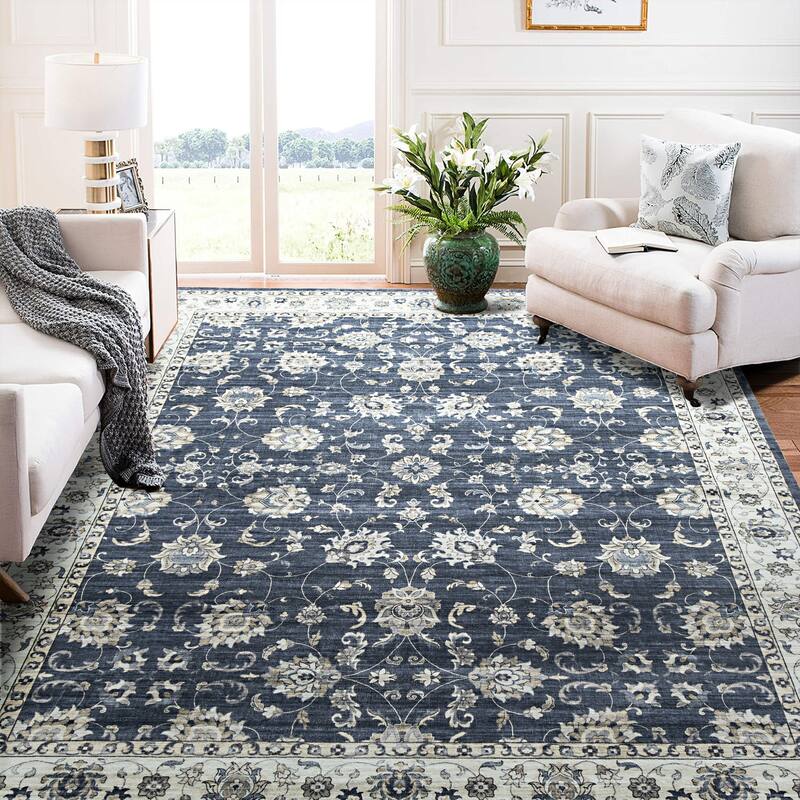 Glitzhome Traditional Distressed Floral Boho Printed Oriental Area Rugs