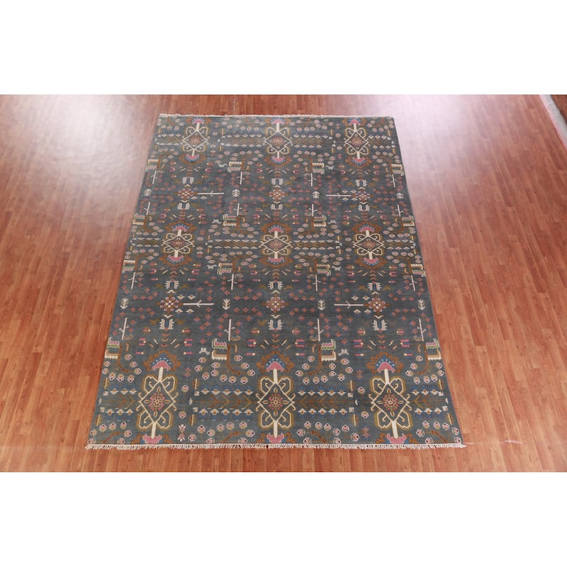 Hand Knotted Oriental 100% Wool Carpet Traditional All-Over Navy Blue & Blues Heriz (serapi) Area Rug - 11' 11'' X 8' 10''
