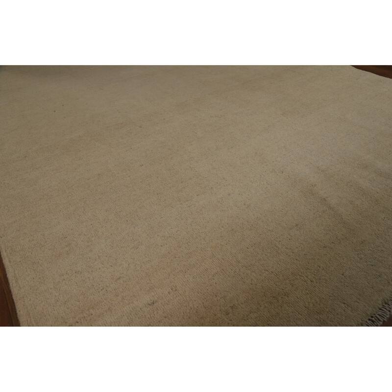 Gabbeh Oriental Rug Hand-Knotted Beige Solid Wool Carpet - 5'1" x 6'11"