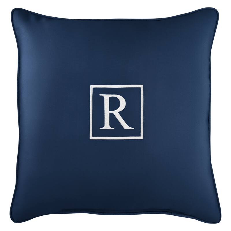 Monogram Corded Single Square Pillow by Havenside Home - "R" - Navy
