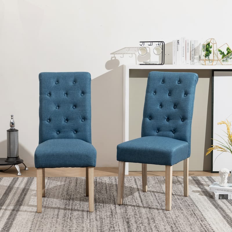 Roundhill Furniture Banff 5-Piece Round Dining Set, Cross-Buck Round Table with 4 Tufted Chairs