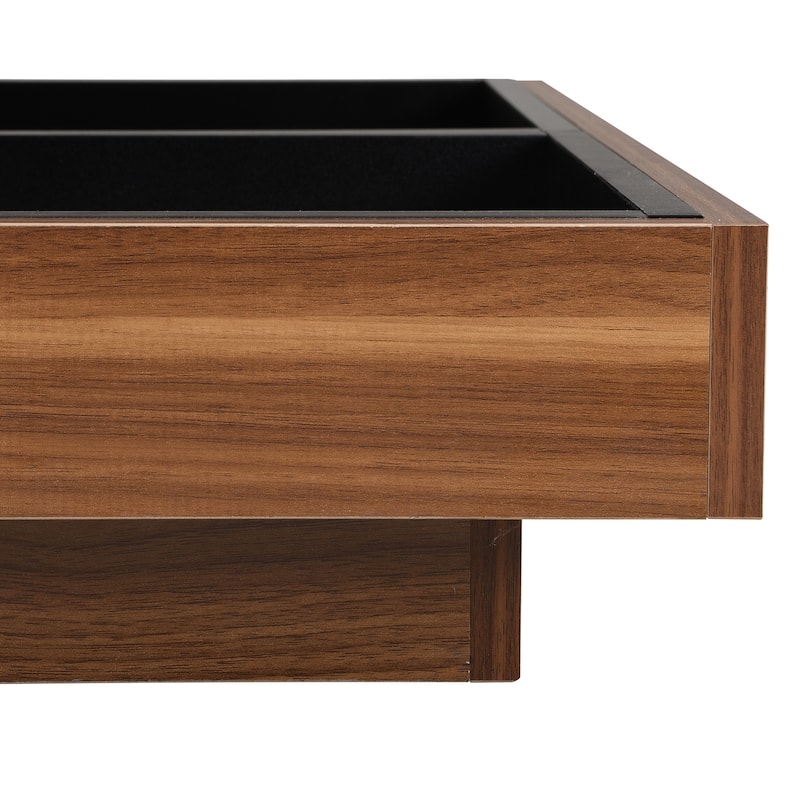 Square Rotating Coffee Table with Three Detachable Tray, 2-Tier Wood Center Table with Storage for Living Room Home Office
