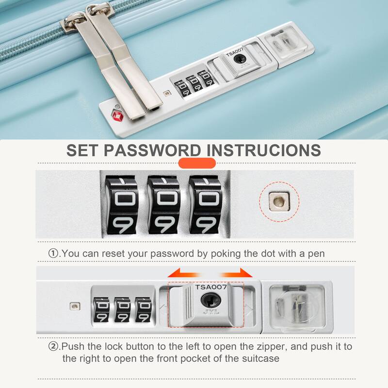 Merax 3 Piece ABS Hardshell Front-Opening Luggage Sets, Carry on Suitcase with USB Port and Cup Holder & Spinner Wheels
