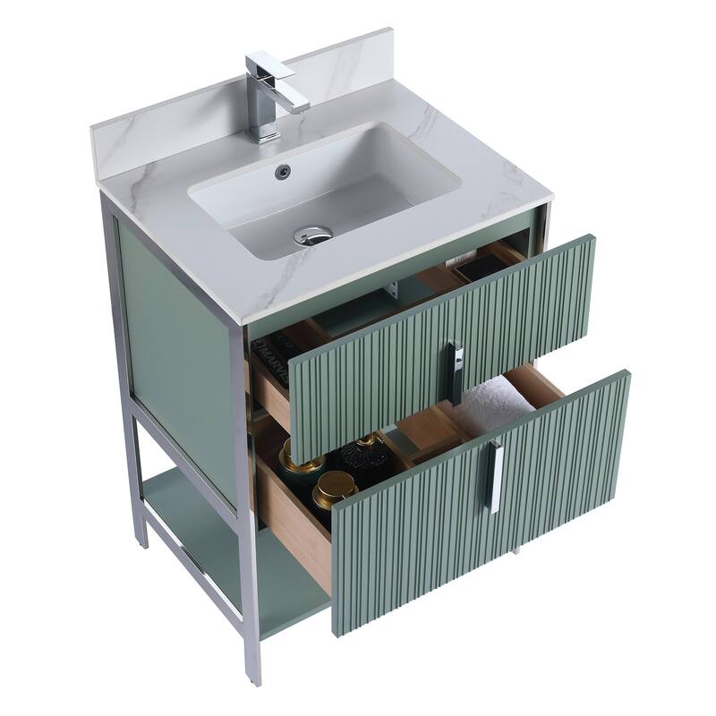Fine Fixtures Serenity Modern Bathroom Vanity with White Carrara Stone Top