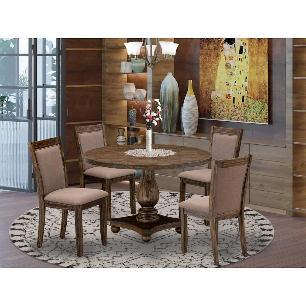 HomeStock 5-Piece Distressed Jacobean Finish Solid Wood Top Dining Table with 4 Parson Chair