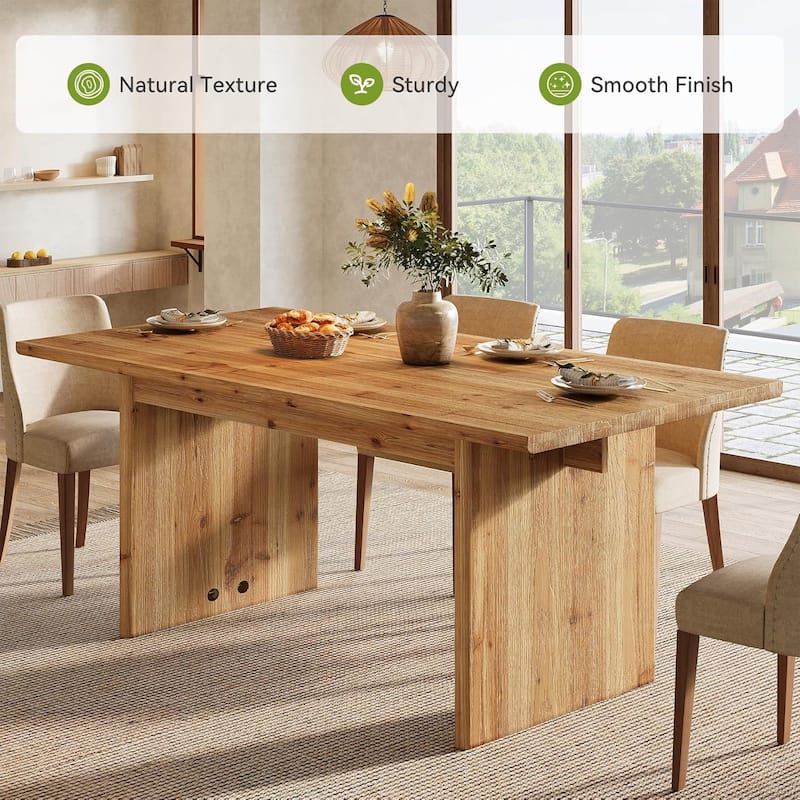 Solid Wood Dining Table for 6, 63" Farmhouse Rectangle Kitchen Dinner Tables - 31.49"W x 62.99"L x 29.92"H