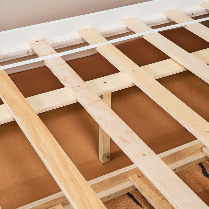 Twin/Full Bed Frame with Pull-Out Trundle and Bookcase Headboard, No Box Spring Needed