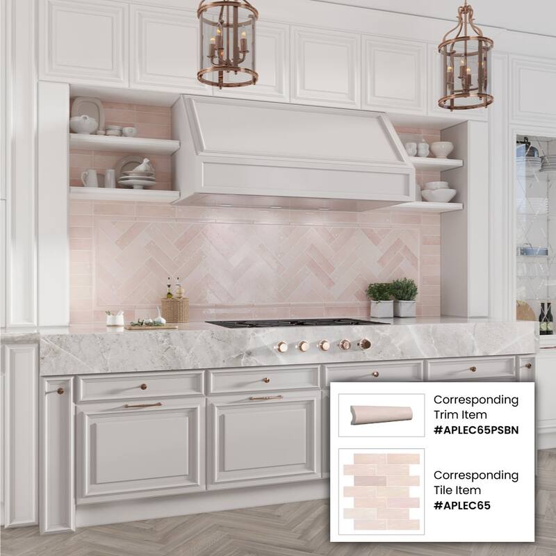 Apollo tile 1" x 8" Chateau Glossy Light Pink Ceramic Tile (0.56 sq ft/case) - 10 Pack