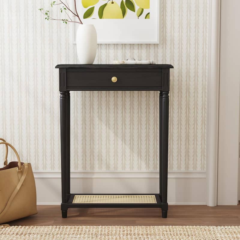 Lenora 1-drawer Solid Wood Console Accent Table with Cane Shelf by East at Main - Black