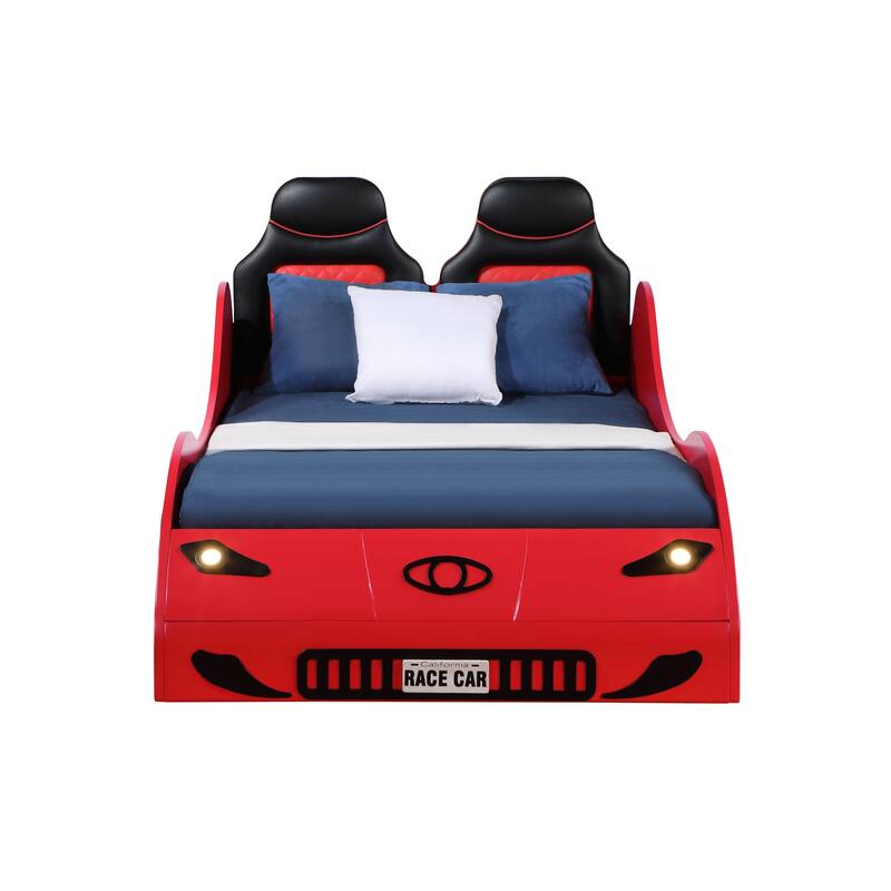 Colen Red Finish Twin Car Bed with LED