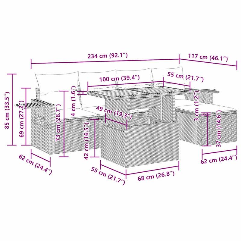 vidaXL Garden Sofa Set Black - 21.7 x 39.4 x 28.7