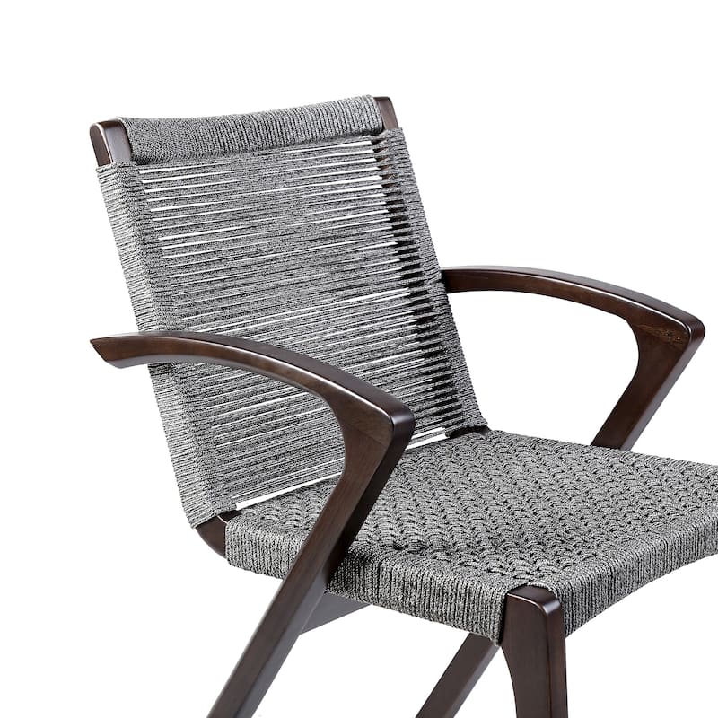 Brielle Gray or Charcoal Rope and Eucalyptus Wood Indoor/Outdoor Patio Dining Chairs - Set of 2