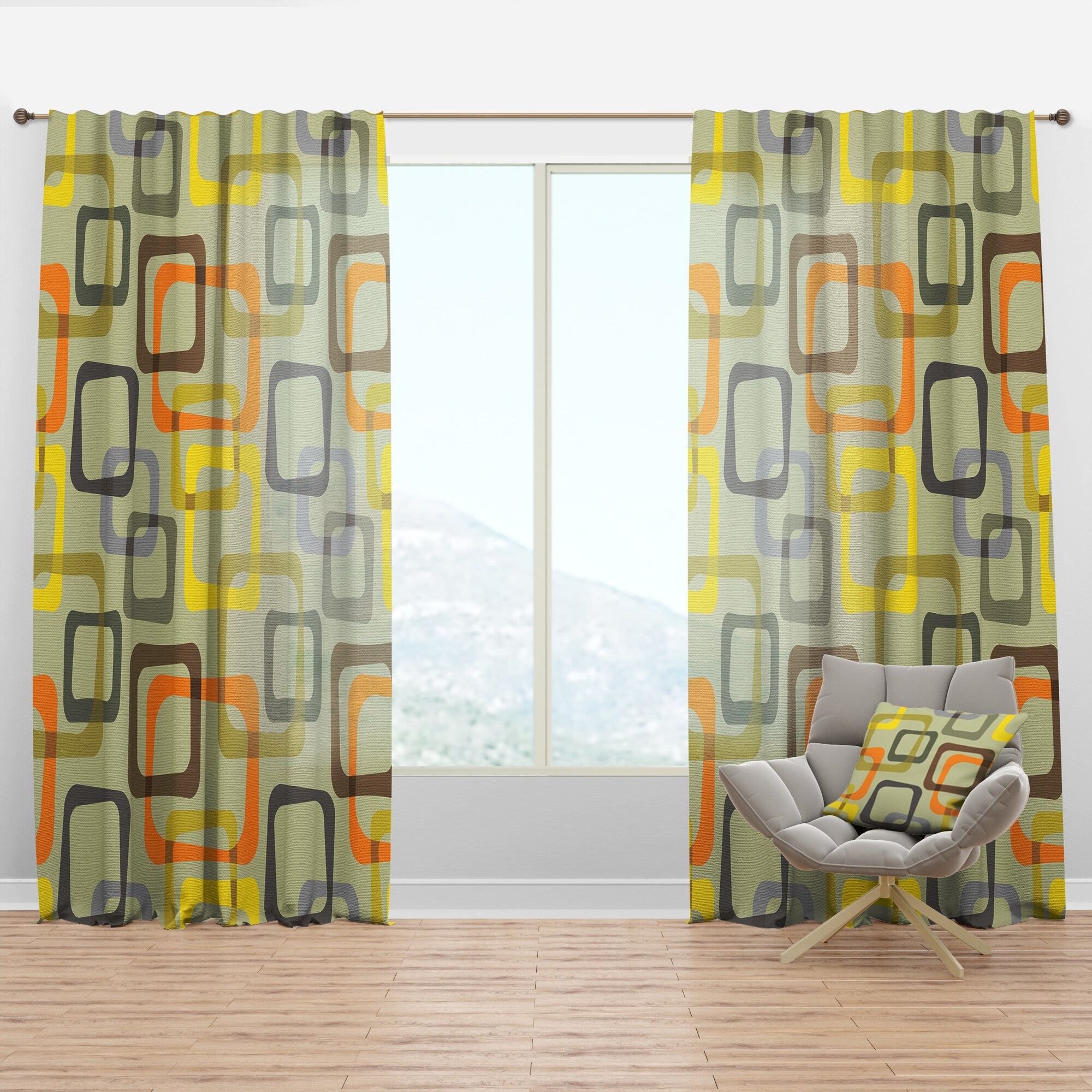 Designart Retro Square Design Vii Mid Century Modern Curtain Panel Overstock 29625969