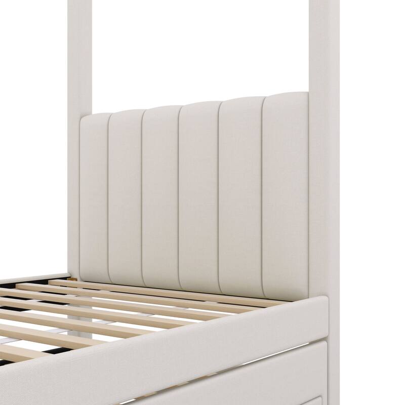 Upholstered Canopy Platform Bed with Trundle and Storage Drawers
