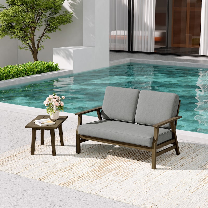 2-Piece Teak Outdoor Loveseat Set with Table.