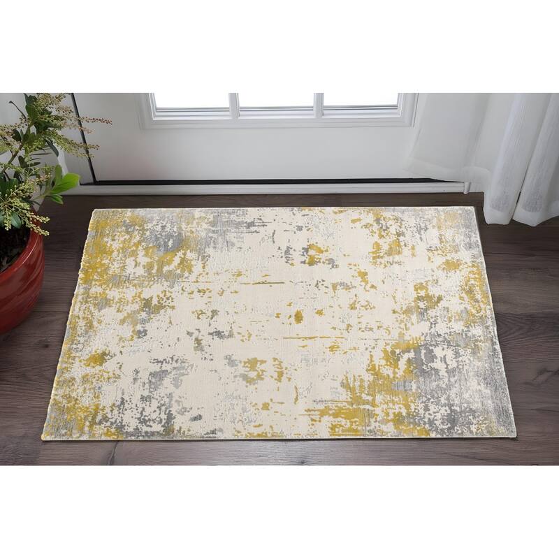 HomeRoots Abstract Abstract Rectangle Area Rug - 36.00 in. x 27.00 in. x 0.80 in. - Brown/Gold/Gray