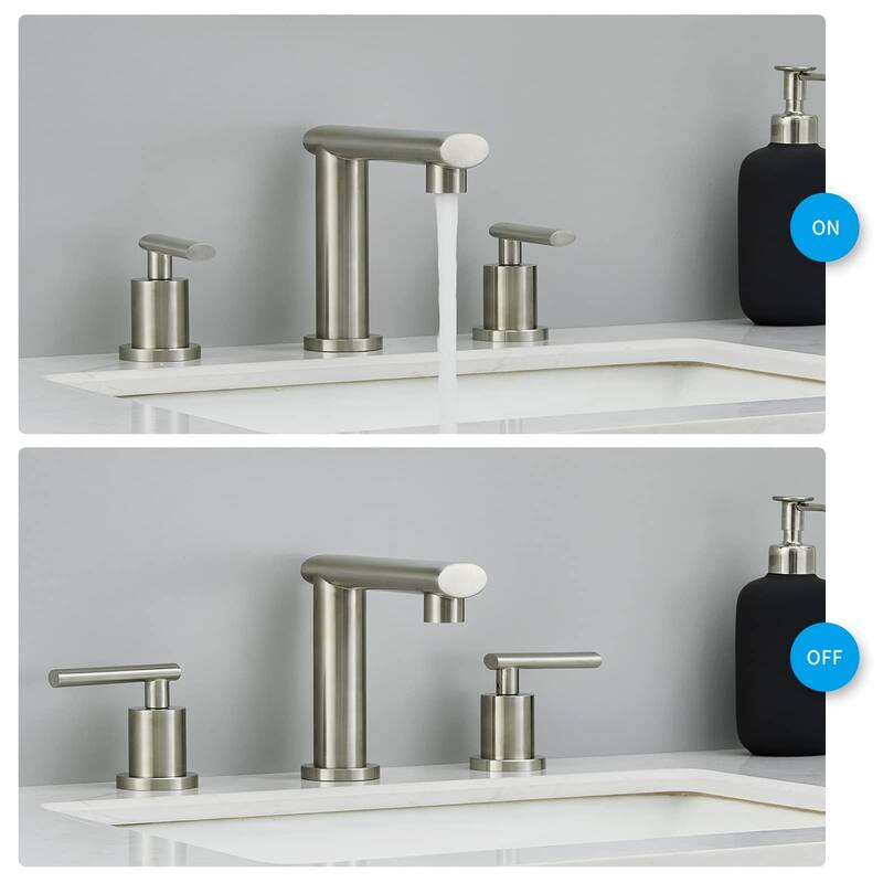 Modern 1.8 GPM Flow Widespread Bathroom Faucet with Stainless Steel Handles and Pop-Up Drain