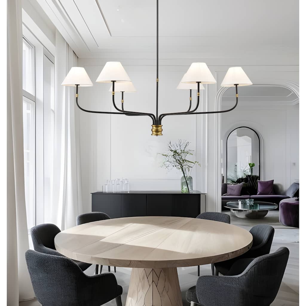 6-Light Minimalist French White Fabric Shade Chandelier