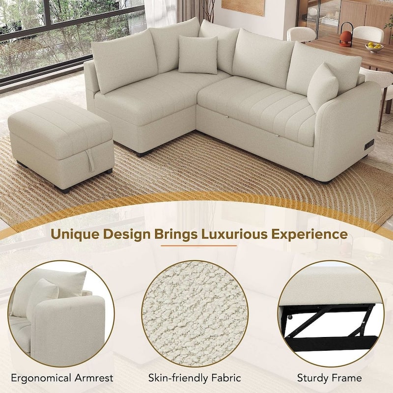 Upholstery Sleeper Sectional Sofa with Movable Storage Ottoman, L-shaped Sectional Pull Out Sofa Bed