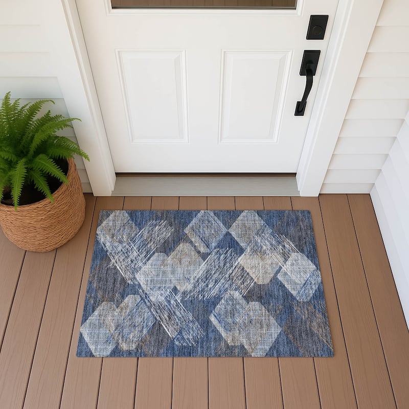 Machine Washable Indoor/ Outdoor Modern Hotchkiss Chantille Rug - Navy - 1'8" x 2'6"